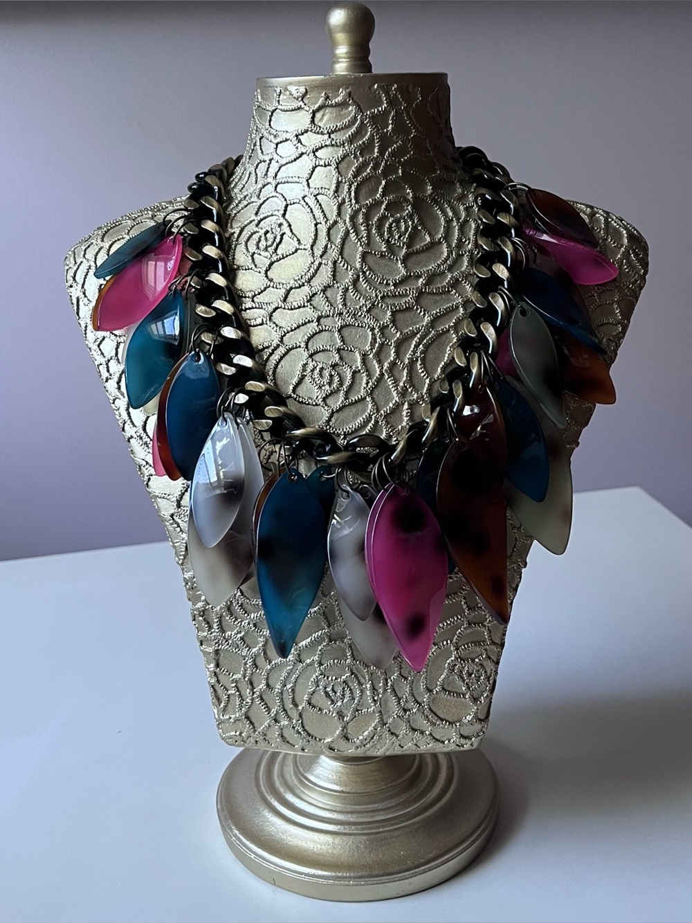 Vintage Chunky Antique Bronze 1960s 1970s Lucite Bib Necklace